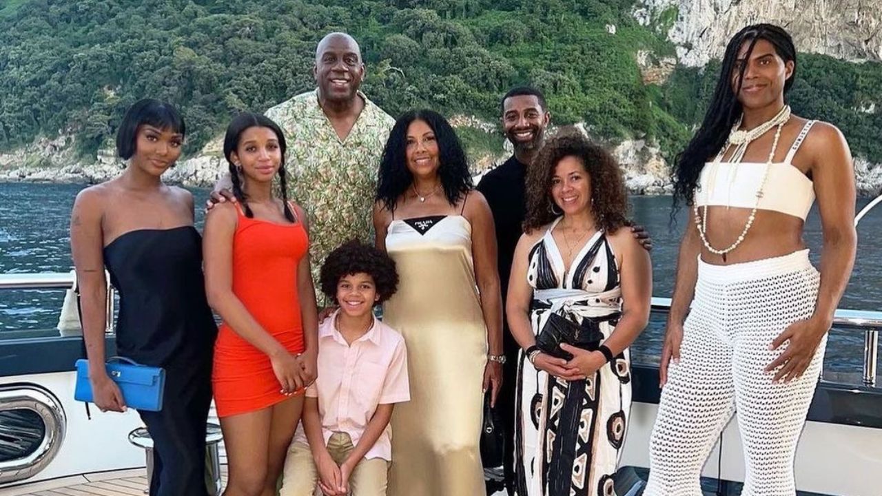 The Johnson Household Posed on their Luxurious Yacht with Cookie Johnson in Prada , EJ Johnson in Dior X Alaia, and Elisa Johnson in Hermes + Extra