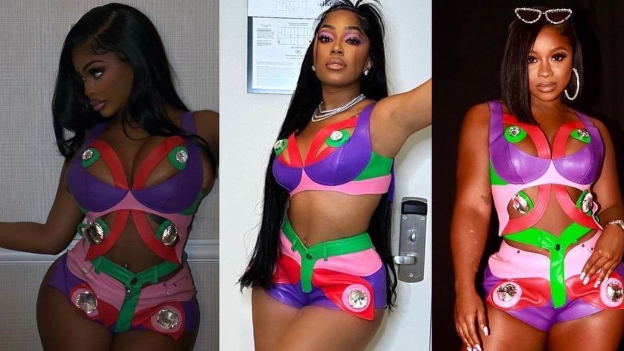 City Girls and Reginae Carter Were all Spotted in a Multicolored AREA Butterfly Top and Shorts Set