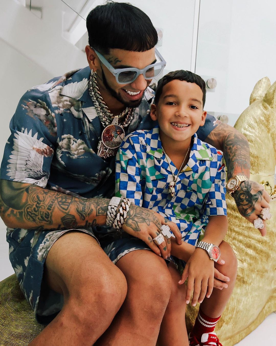 Anuel AA and his son Pablo Spend Father/Son Time in Full Amiri Looks –  Fashion Bomb Daily