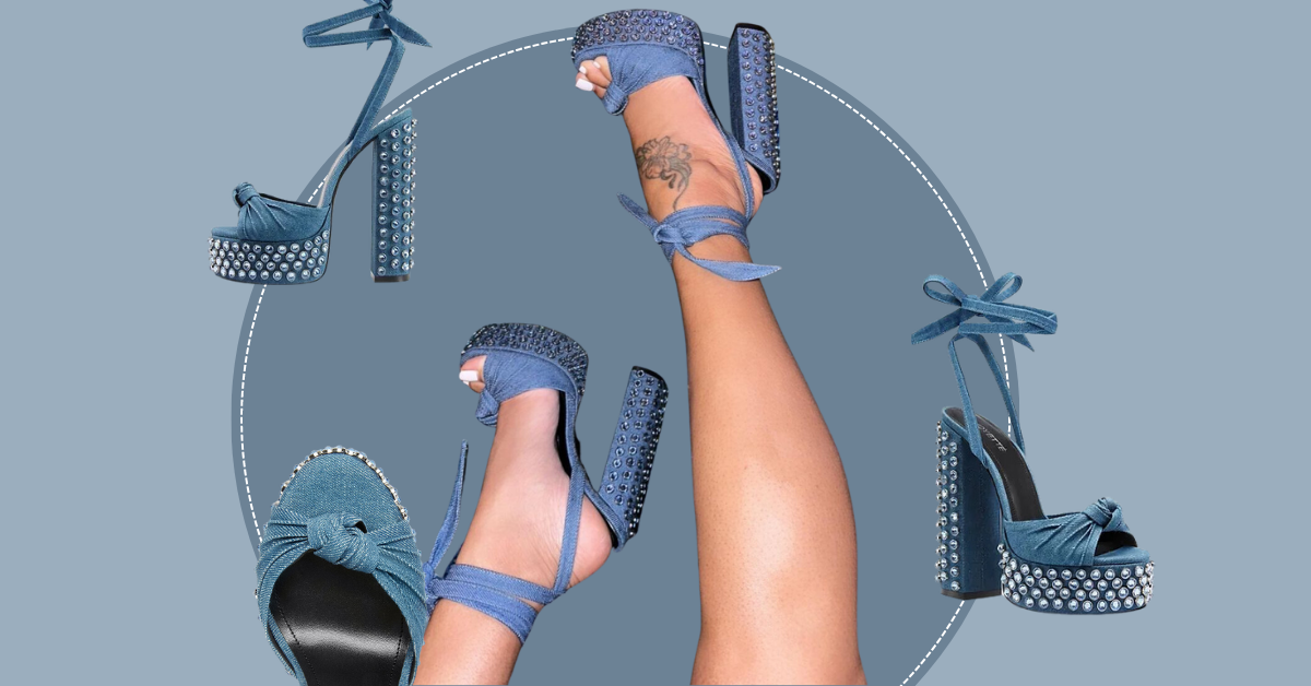 Fashion Bomb Daily Shop New Arrivals: Denim Crystal Sandals by Voyetté Lee