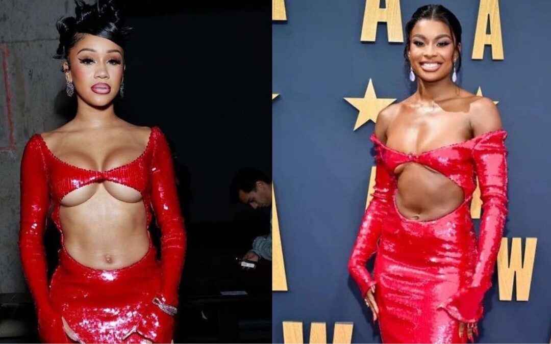 Who Wore It Better? Saweetie vs Coco Jones in a Red Sequin LaQuan Smith SS23 Cut Out Gown