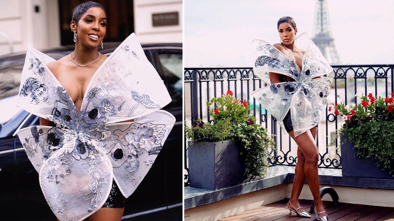 Kelly Rowland Was a Knockout in a White and Silver Embroidered Rahul Mishra Ensemble During Paris Fashion Week