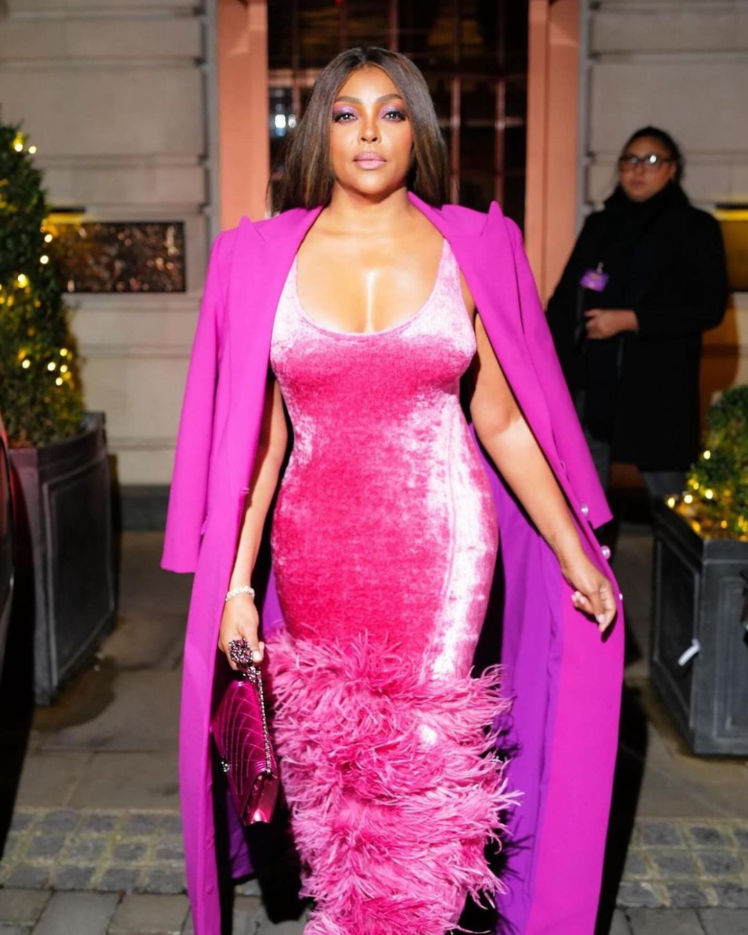 Fashion Bomb Style Actress Taraji P. Henson Wore a Pink LAPOINTE Monochromatic Look to the Color Purple Premiere in London 2