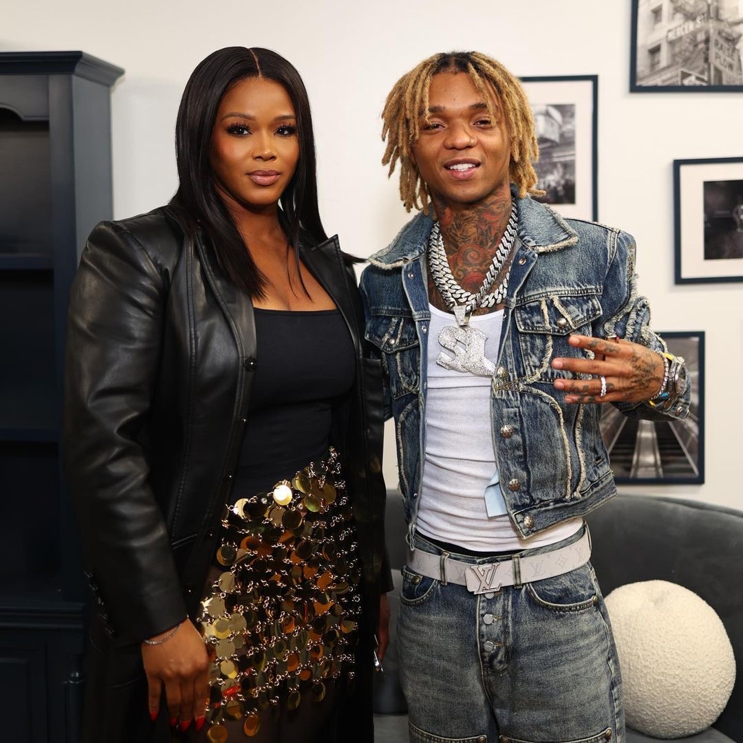 On the Scene at Ali Express Singles Day Shopping Pop up Swae Lee Performed in Denim Thug Life Clothing Lil Kim in Jennifer Le Denim Studded Boots Claire Sulmers in a Gold Rabanne Look More 4