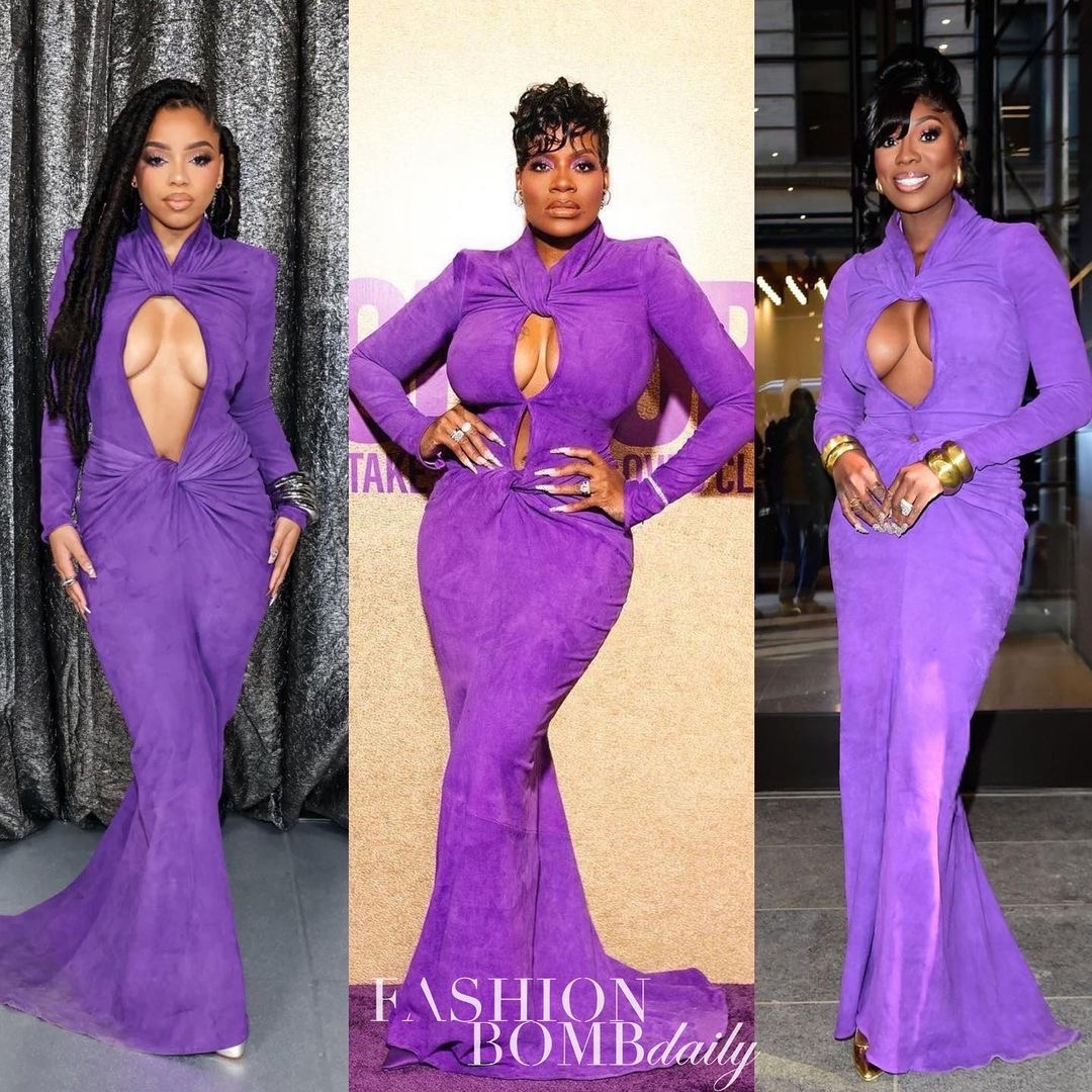 Celebs Love LaQuan Smiths Purple 2395 Suede Keyhole Twisted Gown is a Celeb Favorite Amognst Chloe Bailey Fantasia Wendy Osefo 1
