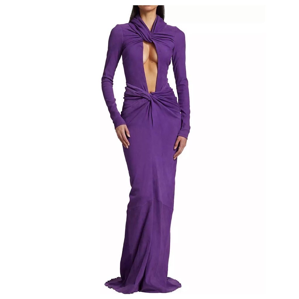 Celebs Love LaQuan Smiths Purple 2395 Suede Keyhole Twisted Gown is a Celeb Favorite Amognst Chloe Bailey Fantasia Wendy Osefo 2