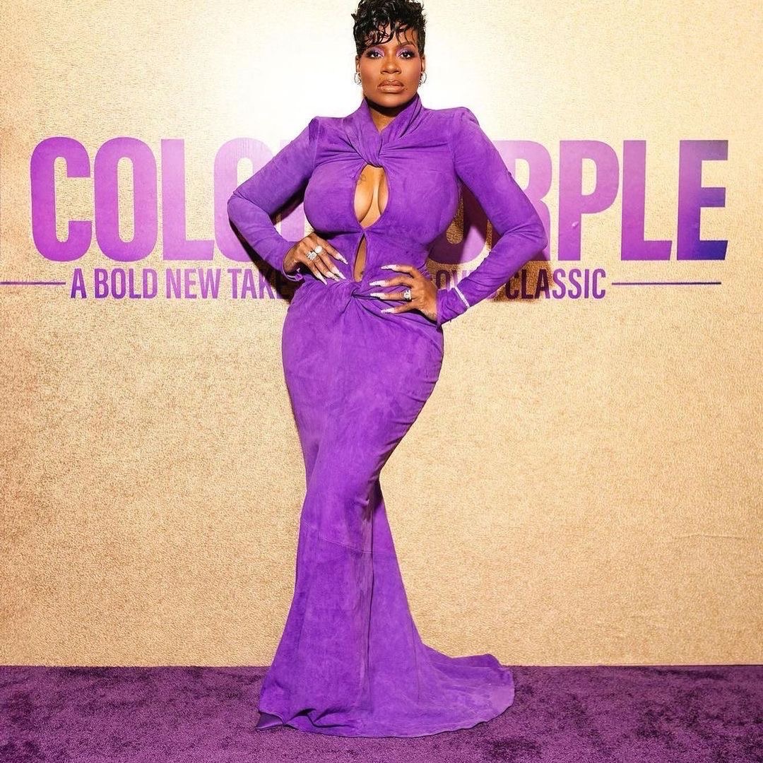 Celebs Love LaQuan Smiths Purple 2395 Suede Keyhole Twisted Gown is a Celeb Favorite Amognst Chloe Bailey Fantasia Wendy Osefo 5
