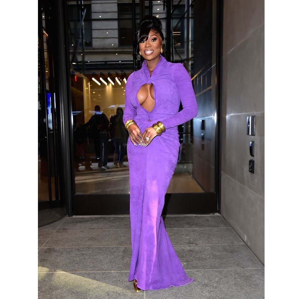 Celebs Love LaQuan Smiths Purple 2395 Suede Keyhole Twisted Gown is a Celeb Favorite Amognst Chloe Bailey Fantasia Wendy Osefo 6