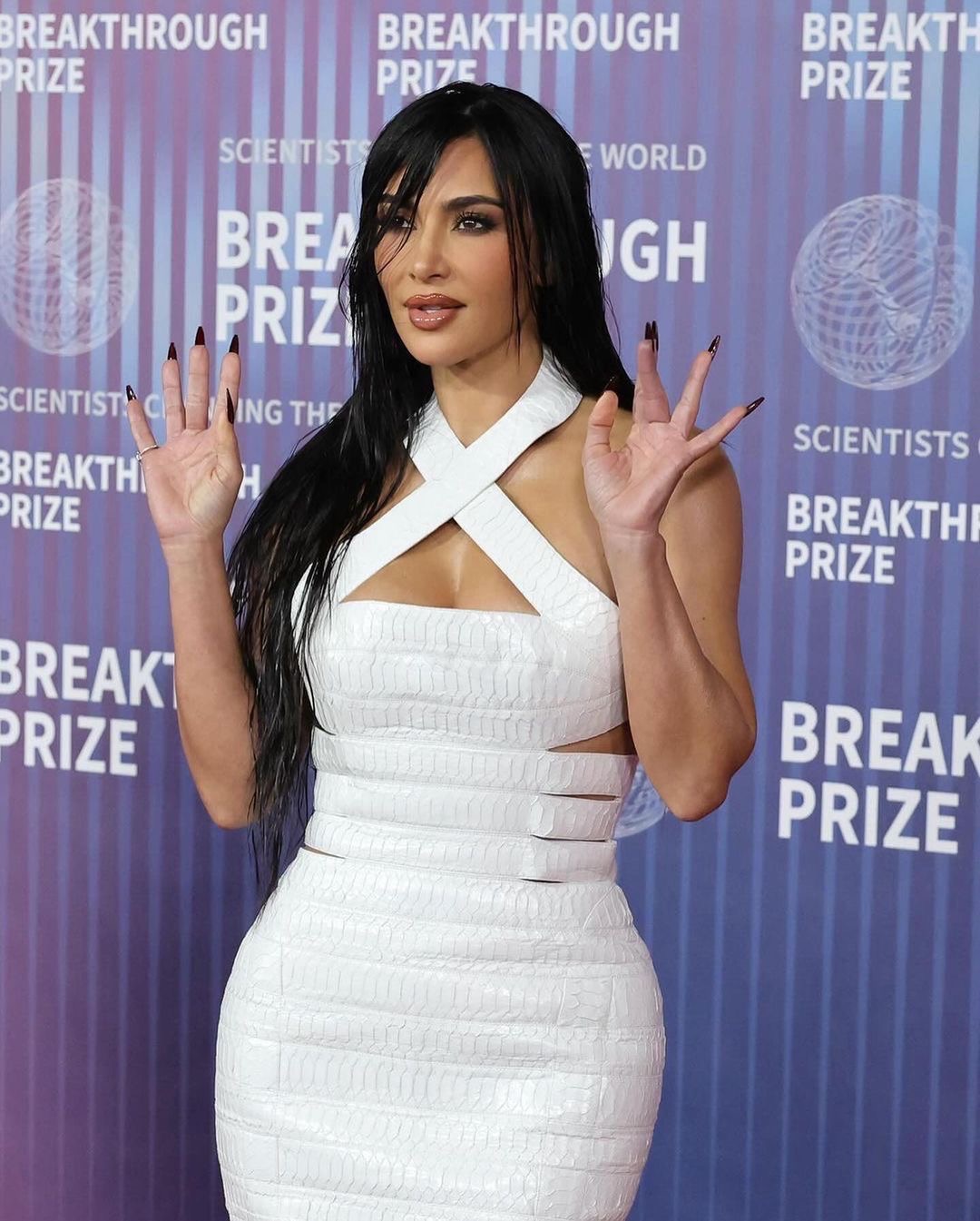 Fashio n Bomb Duo Kim Kardashian Attends the 2024 Breakthrough Prize Ceremony in a White Custom Alaia Dress with Kris Jenner in a All Black Dolce Gabbana Look