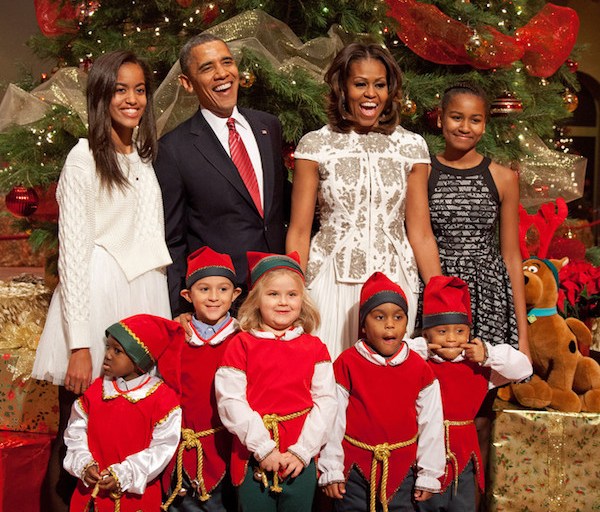 Hot! or Hmm… : First Lady Michelle Obama’s TNT ‘Christmas in Washington’ Charity Event J. Mendel Resort 2013 Embroidered Cap Sleeve Jacket and White Chiffon Skirt