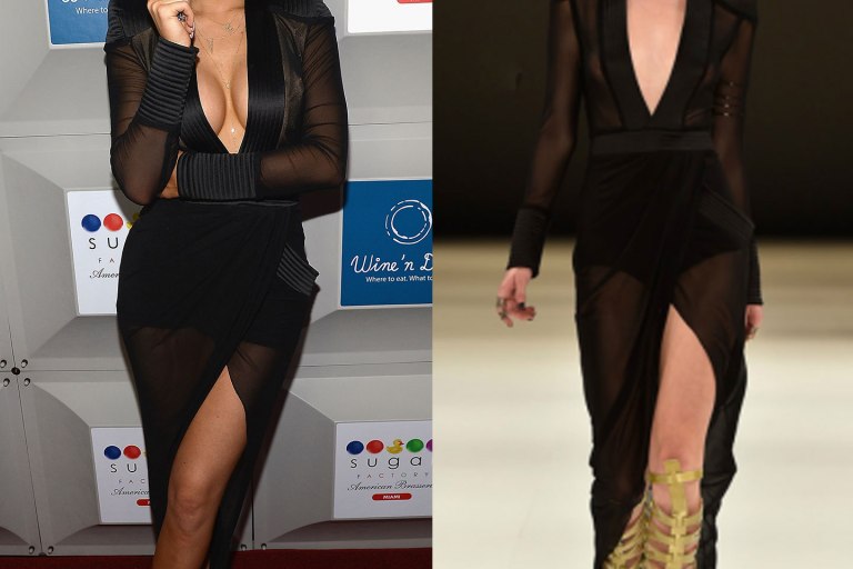 Hot! or Hmm…: Kylie Jenner’s Sugar Factory Miami Opening House of Zhivago Eye of Horus Deep Plunge Black Gown