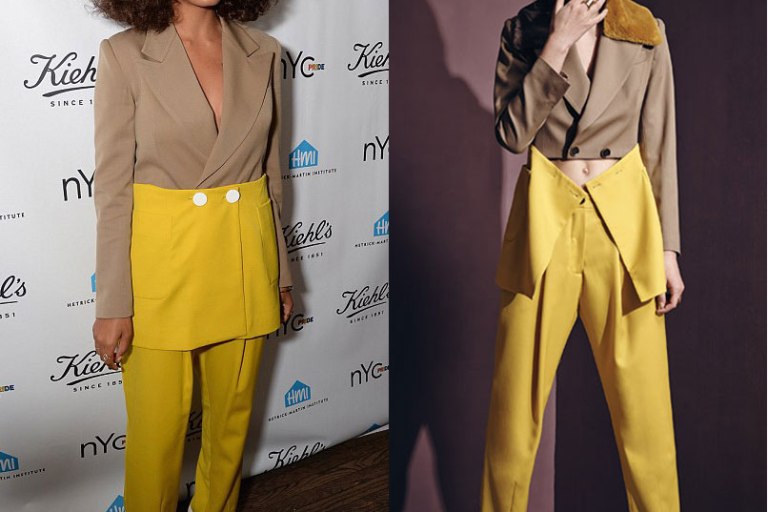 Hot! or Hmm…: Solange Knowles’s NYC Pride Week Kiehl’s Event Harbison Fall 2013 Tan Brown and Yellow Colorblock Blazer Jacket and Matching Pants