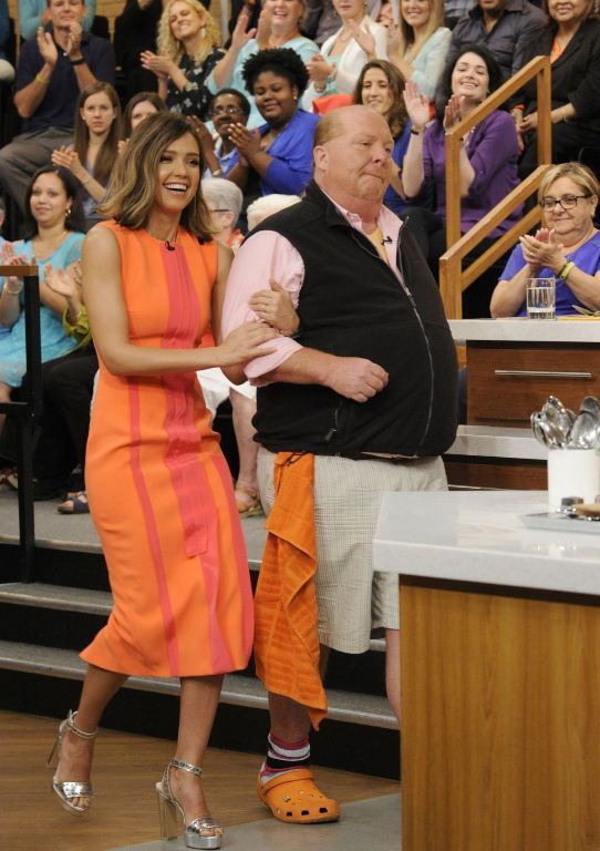 Splurge: Jessica Alba’s <em>The Chew</em> Roksanda Askel Dress and Bionda Castana Zoe Silver Platform Sandals