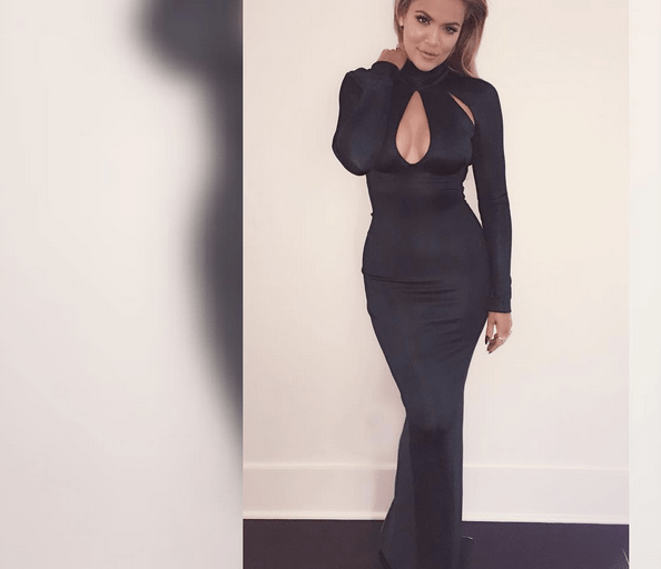 Splurge: Khloe Kardashian’s Instagram Date Night Mugler Black Long Sleeve Keyhole Cut Out Gown