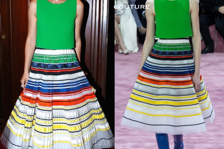 Hot! or Hmm…: Natalie Portman’s Paris Opera Ballet Défilé Opening Gala Dior Spring 2015 Couture Green, Red, Yellow, and Blue Striped Dress