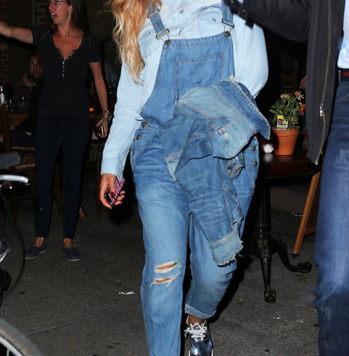 Look for Less: Beyonce’s Brooklyn New York Pizza Run Hudson London Distressed Denim Overalls and Stella McCartney Silver Metallic Platform Britt Brogues