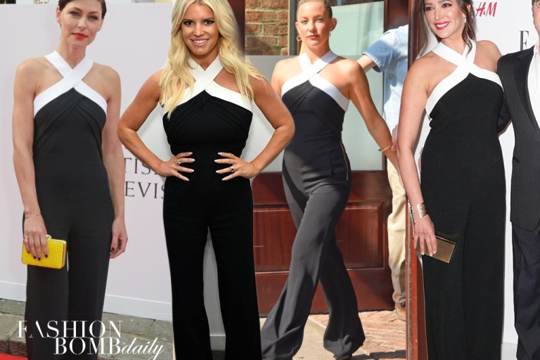 Celebrities Love…Roland Mouret’s Resort 2015 Shotwick Two Tone Black and White Halter Jumpsuit
