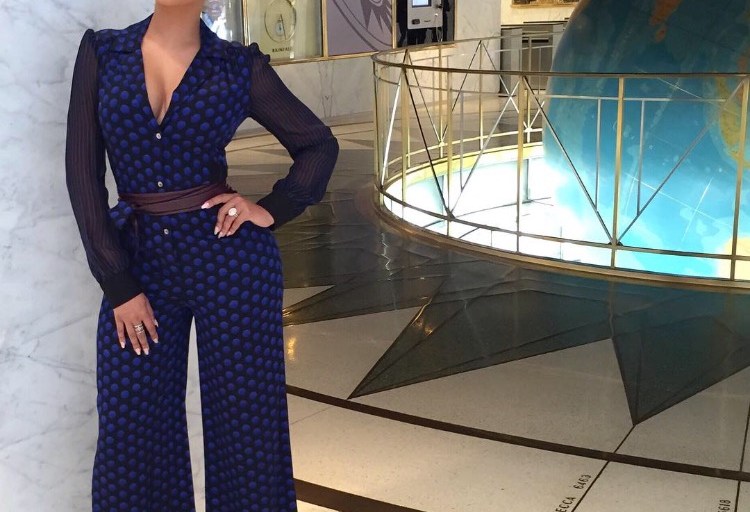 Splurge: Lala Anthony’s New York City Diane von Furstenberg Black and Blue Polka Dot Print Cathy Jumpsuit