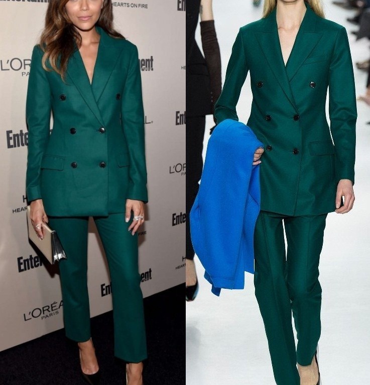 Hot! or Hmm… Ashley Madekwe’s 2015 Entertainment Weekly Pre-Emmy Party Dior Fall 2014 Forest Green Double Breasted Suit