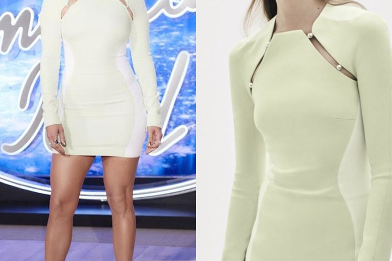 Jennifer Lopez Wears Mugler Resort 2016 White Long Sleeve Cady Cut Out Dress and Casadei Silver Blade Pumps on American Idol This Weekend in Denver