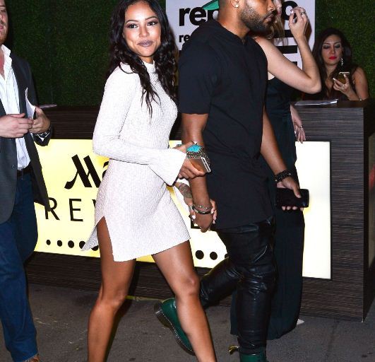 Look for Less: Karrueche Tran’s Republic Records VMAs After Party H&M Long Sleeve White Slit Sweater Dress