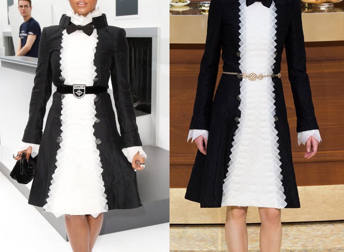 Hot! or Hmm…: Janelle Monae’s Chanel Spring 2016 Show Chanel Fall 2015 Black and White Dress and Oscar Tiye Yumna Colorblcok White Sandals