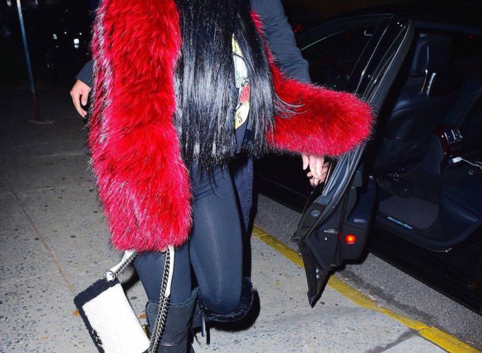 Splurge: Nicki Minaj’s Studio Session Giuseppe Zanotti Black and Red Fur Sybil Jacket