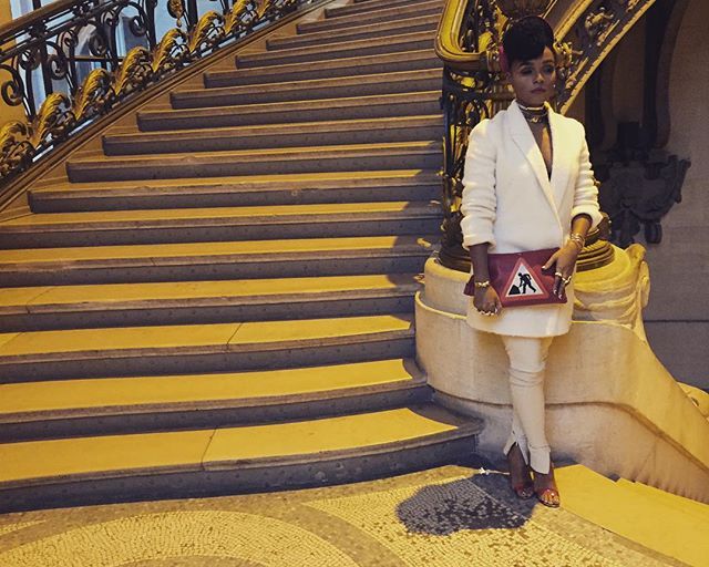 Splurge: Janelle Monae’s Paris Fashion Week Anya Hindmarch Georgiana Men At Work Red Leather clutch