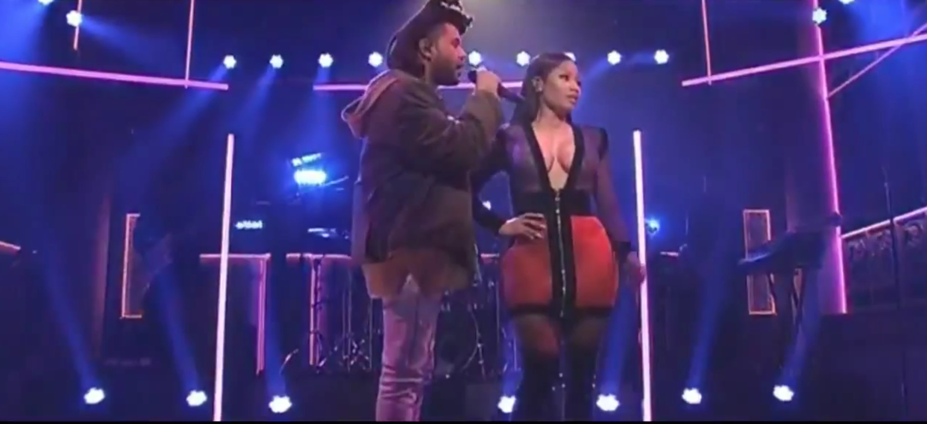 nicki minaj purple and orange dress Nicki Minaj Leaves Little to the Imagination in Balmain for SNL Appearance