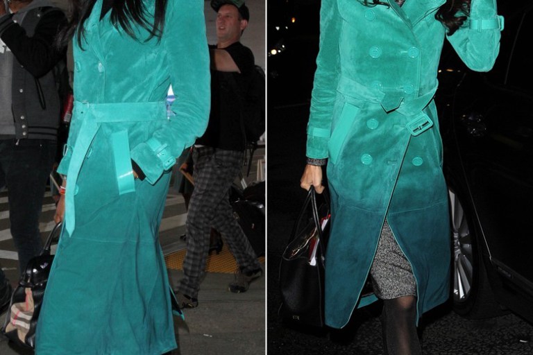 Who Wore It Better? Amal Clooney vs. Naomi Campbell in Burberry’s Green Ombre Suede Trench