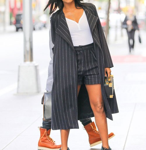Hot! or Hmm…: Gabrielle Union’s New York City Ji Oh Fall 2015 Pinstripe Chelsea Coat and Shorts