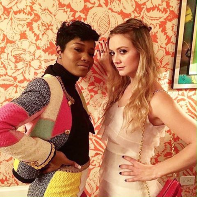 Hot! Or Hmm…: Keke Palmer’s Crosby Street Hotel <em>Scream Queens</em> Viewing Party Moschino Resort 2016 Patchwork Jacket and Skirt Set