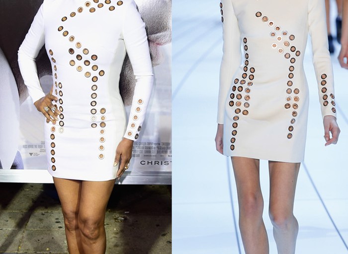 Splurge: Vivica A. Fox’s Concussion Screening Mugler Fall 2015 Tailored White Wool Coating Long Sleeve Dress