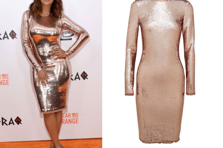 Splurge: Lala Anthony’s Chiraq New York Premiere Tom Ford Rose Gold Sequined Tulle Dress + Get the Look for Less