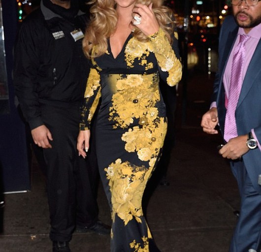Splurge: Mariah Carey’s New York City Roberto Cavalli Black and Yellow Gold Printed Gown