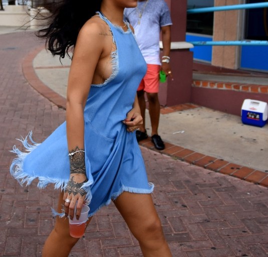 Splurge: Rihanna’s Barbados Boxing Day Marques Almeida Frayed Denim Halter Top