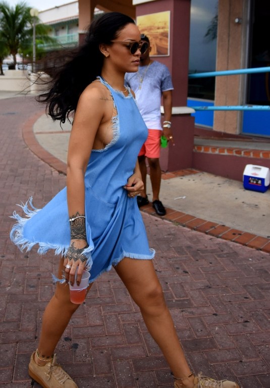Splurge: Rihanna’s Barbados Boxing Day Marques Almeida Frayed Denim Halter Top