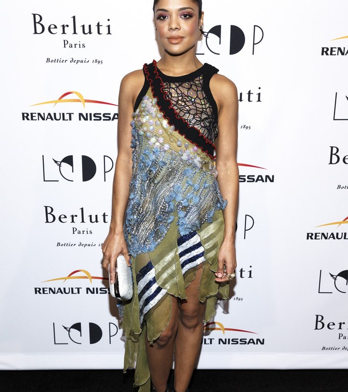 Splurge: Tessa Thompson’s  L.A. Dance Project 2015 Benefit Rodarte Multicolor Chiffon Embellished Dress