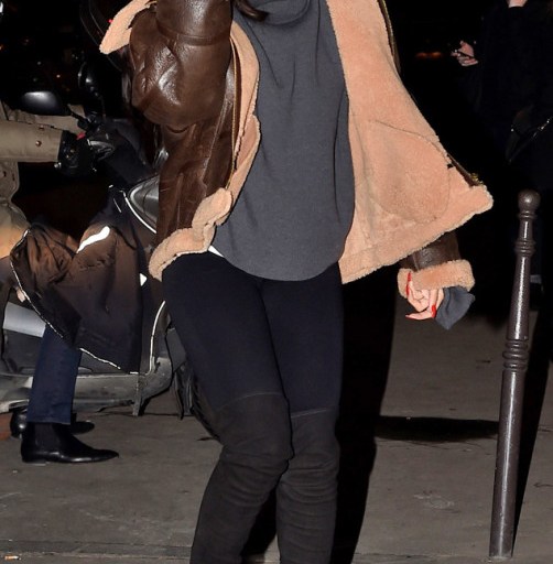 Hot! or Hmm…? Rihanna’s Paris Caviar Kaspia Les Vetements Brown Leather Shearling Jacket and Chanel Suede Over the Knee Boots