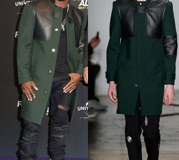 Men’s Fashion Flash: Kevin Hart’s <i>Ride Along</i> Germany Premiere Tim Coppens Fall 2015 Green Wool Leather Detailed Melton Coat