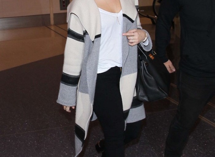 Get The Look: Demi Lovato’s LAX Airport Vince Colorblock Wide Collar Wool Cashmere Coat And Alexander Wang <i> Gabi </i> Cutout Heel Rosegold Tone Inset Leather Ankle Boots