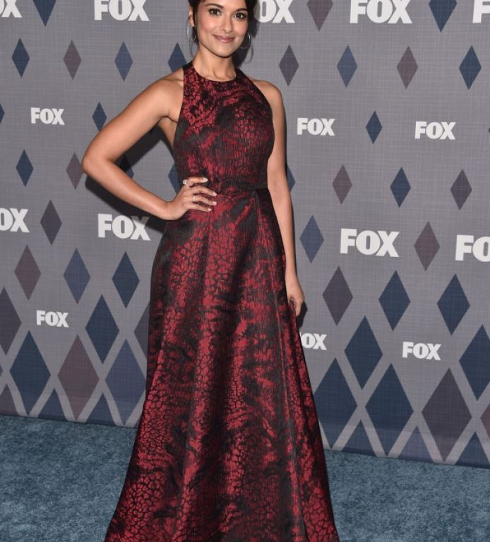 Splurge: Dilshad Vadsaria’s FOX Winter TCA 2016 All-Star Party alice + olivia Red and Black Teifer Leather T-Back Gown