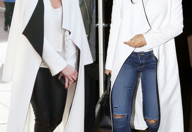Who Wore It Better? Kate Beckinsale vs. Naya Rivera in alice + olivia’s White Long Draped Shawl Collar Coat