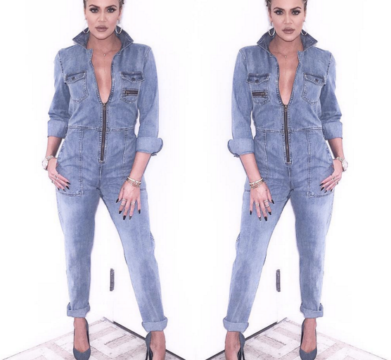 Hot! or Hmm…: Khloé Kardashian’s Kocktails With Khloé Sea Washed Denim Jumpsuit and Saint Laurent Denim Pumps