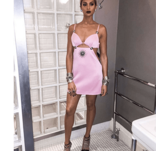 Splurge: Alesha Dixon’s Britain’s Got Talent Fausto Puglisi Pink Cut Out Dress and Gianvito Rossi ‘Gitana’ Black Embellished Leather Sandals