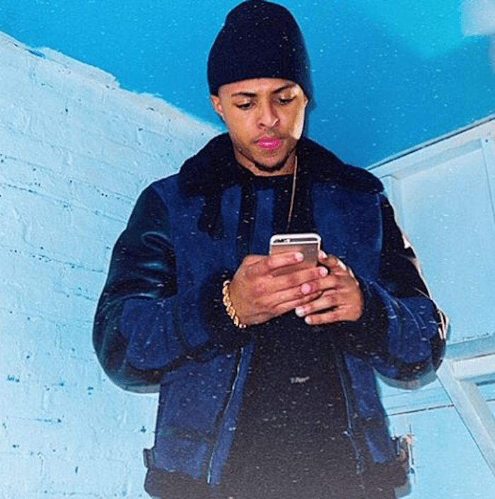 Men’s Fashion Flash: Diggy Simmons’s Instagram Burberry Midnight Blue Shearling Leather Panel Zip Front Aviator Jacket