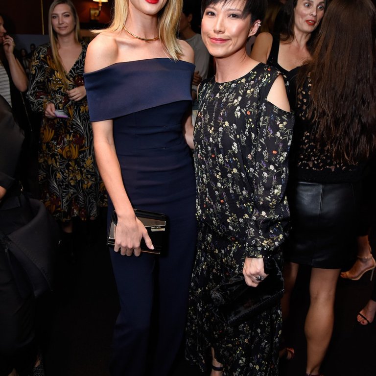 Splurge: Rosie Huntington-Whiteley’s The Hollywood Reporter and Jimmy Choo’s Annual Stylists’ Dinner Galvan Navy Crepe Bandage Jumpsuit