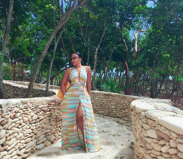 Splurge: Eudoxie’s Vacation Mara Hoffman Multicolor Pastel Geometric Flag Print Halter Maxi Dress