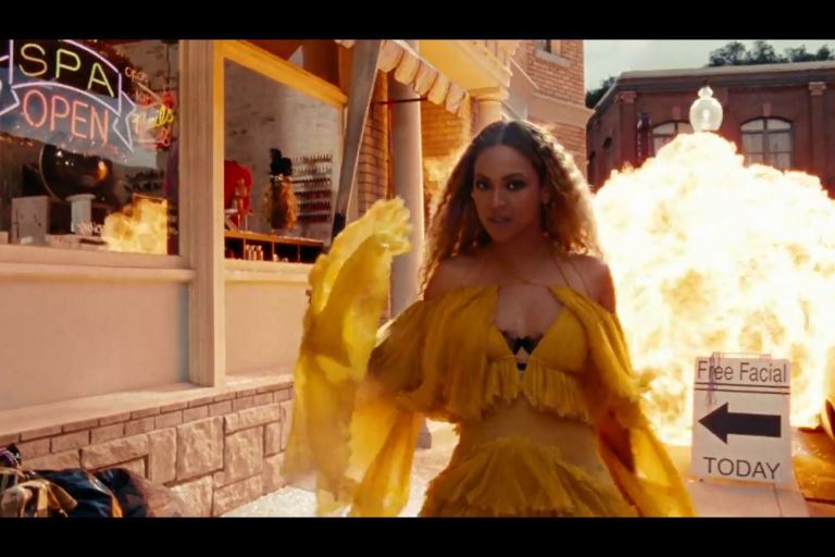 Lemonade Fashion Credits: Beyonce wears Roberto Cavalli Fall 2016 Mustard Yellow Chiffon Ruffled Gown, Youself Al Jasmi Bodysuit, and a Hood by Air Fall 2015 Fur Coat in Film featuring Amandla Stenberg, Serena Williams, Zendaya, and More!