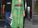 Splurge: Rihanna's New York's Gucci Spring 2016 Green Dress, Gucci  'Finnlay' Laced-Up Green Black and White Heels, and Christian Dior  'Diorever' Silver Tote Bag - Fashion Bomb Daily